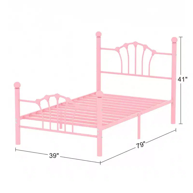 Struttura letto singolo con testiera e pediera, moderno telaio letto a piattaforma in metallo bianco/rosa/nero