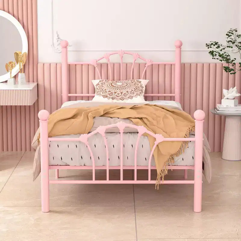 Struttura letto singolo con testiera e pediera, moderno telaio letto a piattaforma in metallo bianco/rosa/nero