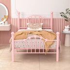 Struttura letto singolo con testiera e pediera, moderno telaio letto a piattaforma in metallo bianco/rosa/nero