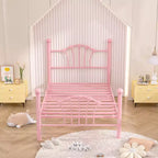 Struttura letto singolo con testiera e pediera, moderno telaio letto a piattaforma in metallo bianco/rosa/nero