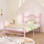 Struttura letto singolo con testiera e pediera, moderno telaio letto a piattaforma in metallo bianco/rosa/nero