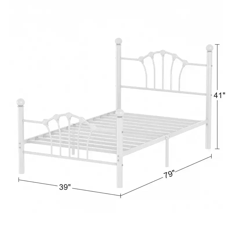 Struttura letto singolo con testiera e pediera, moderno telaio letto a piattaforma in metallo bianco/rosa/nero