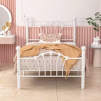 Struttura letto singolo con testiera e pediera, moderno telaio letto a piattaforma in metallo bianco/rosa/nero