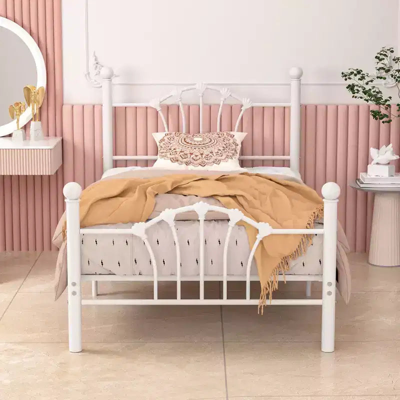 Struttura letto singolo con testiera e pediera, moderno telaio letto a piattaforma in metallo bianco/rosa/nero