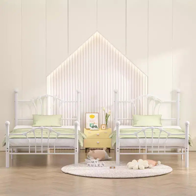 Struttura letto singolo con testiera e pediera, moderno telaio letto a piattaforma in metallo bianco/rosa/nero