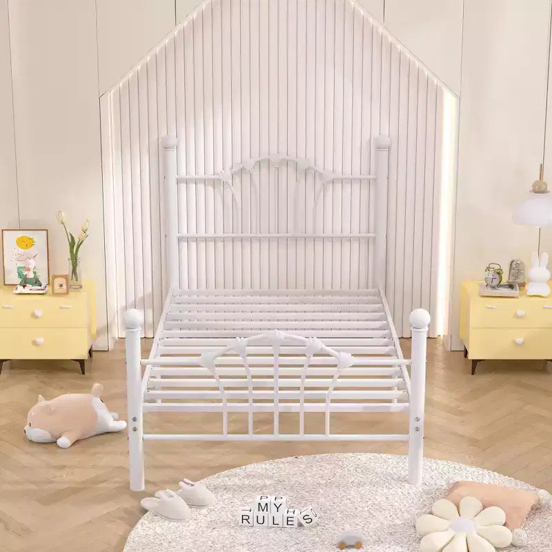 Struttura letto singolo con testiera e pediera, moderno telaio letto a piattaforma in metallo bianco/rosa/nero