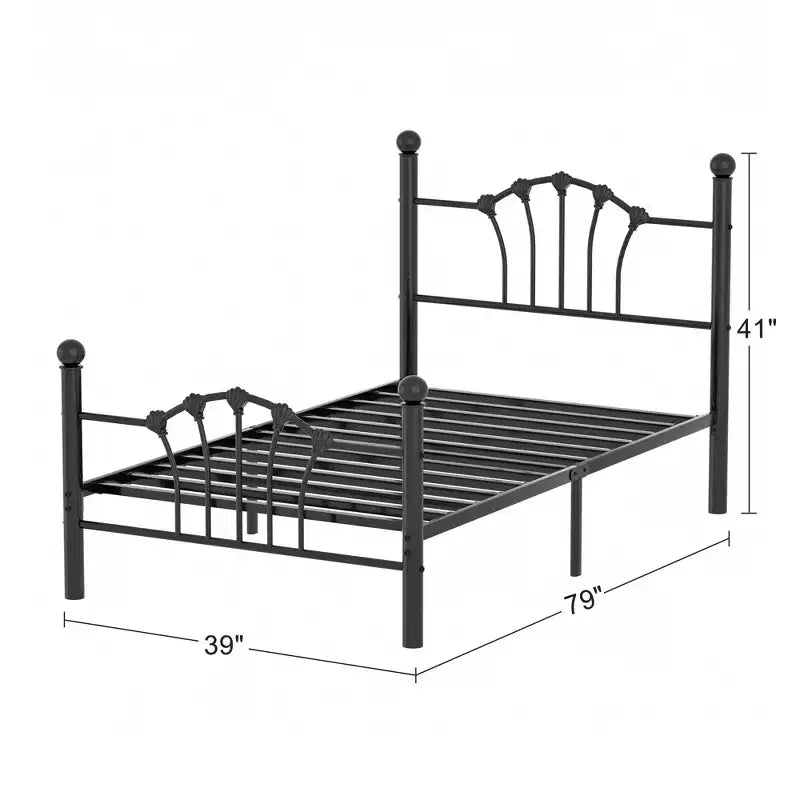 Struttura letto singolo con testiera e pediera, moderno telaio letto a piattaforma in metallo bianco/rosa/nero