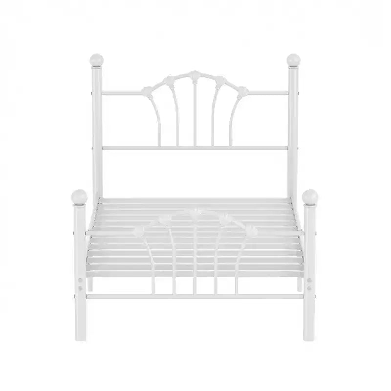 Struttura letto singolo con testiera e pediera, moderno telaio letto a piattaforma in metallo bianco/rosa/nero