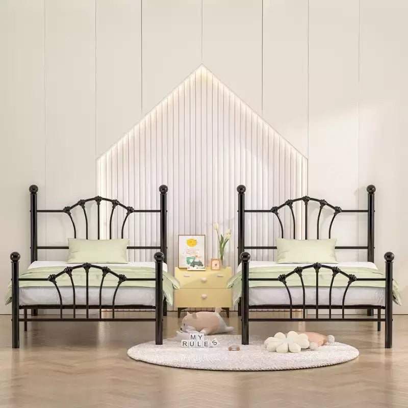 Struttura letto singolo con testiera e pediera, moderno telaio letto a piattaforma in metallo bianco/rosa/nero