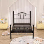 Struttura letto singolo con testiera e pediera, moderno telaio letto a piattaforma in metallo bianco/rosa/nero