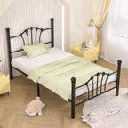 Struttura letto singolo con testiera e pediera, moderno telaio letto a piattaforma in metallo bianco/rosa/nero