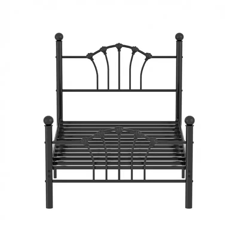 Struttura letto singolo con testiera e pediera, moderno telaio letto a piattaforma in metallo bianco/rosa/nero