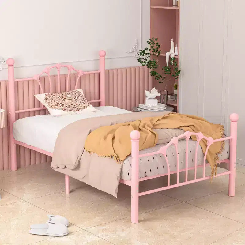 Struttura letto singolo con testiera e pediera, moderno telaio letto a piattaforma in metallo bianco/rosa/nero