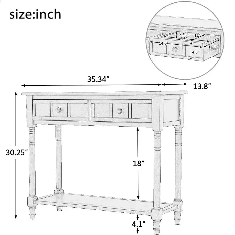 Consolle rustica dal design tradizionale con due cassetti e ripiano inferiore