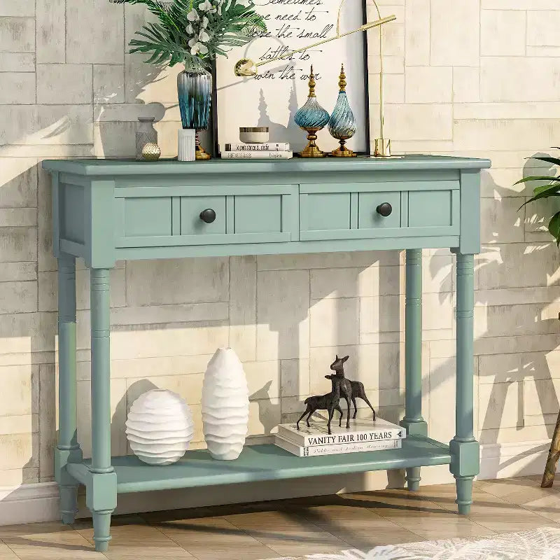 Consolle rustica dal design tradizionale con due cassetti e ripiano inferiore