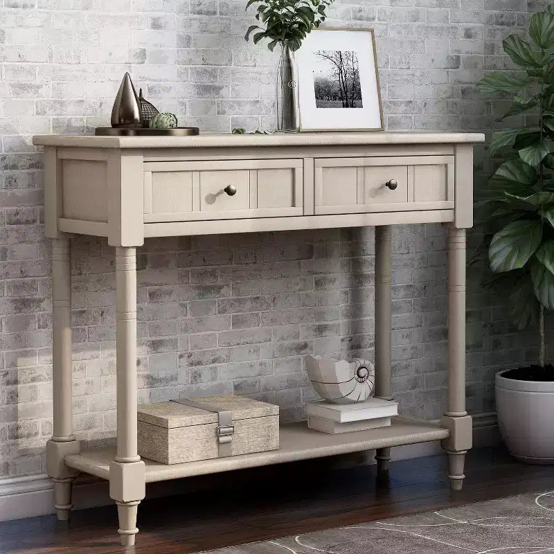 Consolle rustica dal design tradizionale con due cassetti e ripiano inferiore