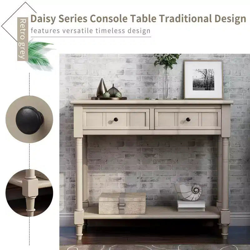 Consolle rustica dal design tradizionale con due cassetti e ripiano inferiore