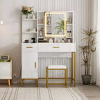 Toeletta Trucco, Tavolo da Trucco per Adulti, Toeletta con Luci a 3 Colori, Stazione di Ricarica, Cassetti, per Bagno, Camera da Letto, Bianco