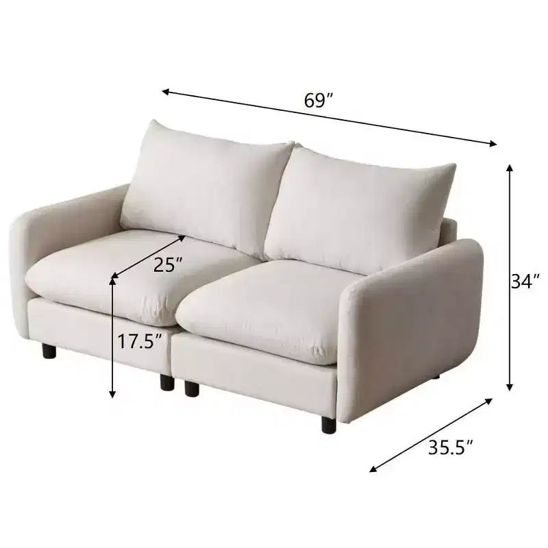 Divano sezionale imbottito Acker Modern 69 con cuscini, bianco