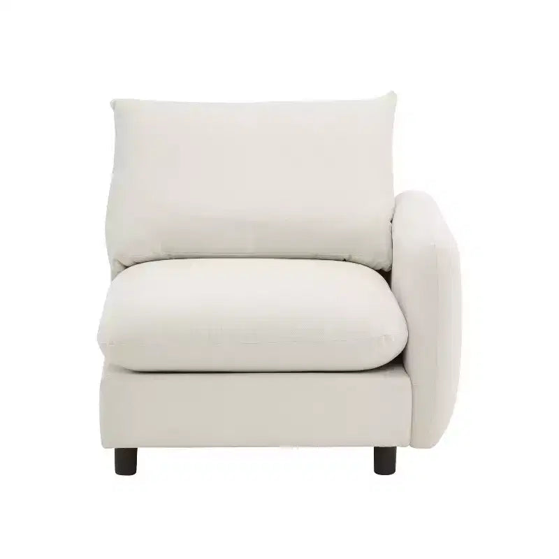 Divano sezionale imbottito Acker Modern 69 con cuscini, bianco