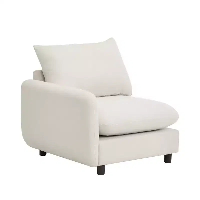 Divano sezionale imbottito Acker Modern 69 con cuscini, bianco