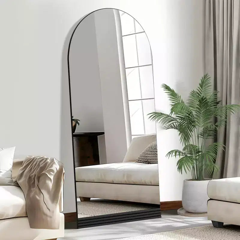 Specchio a figura intera nero con cornice ad angolo retto in legno 180x80x2cm (senza supporto)
