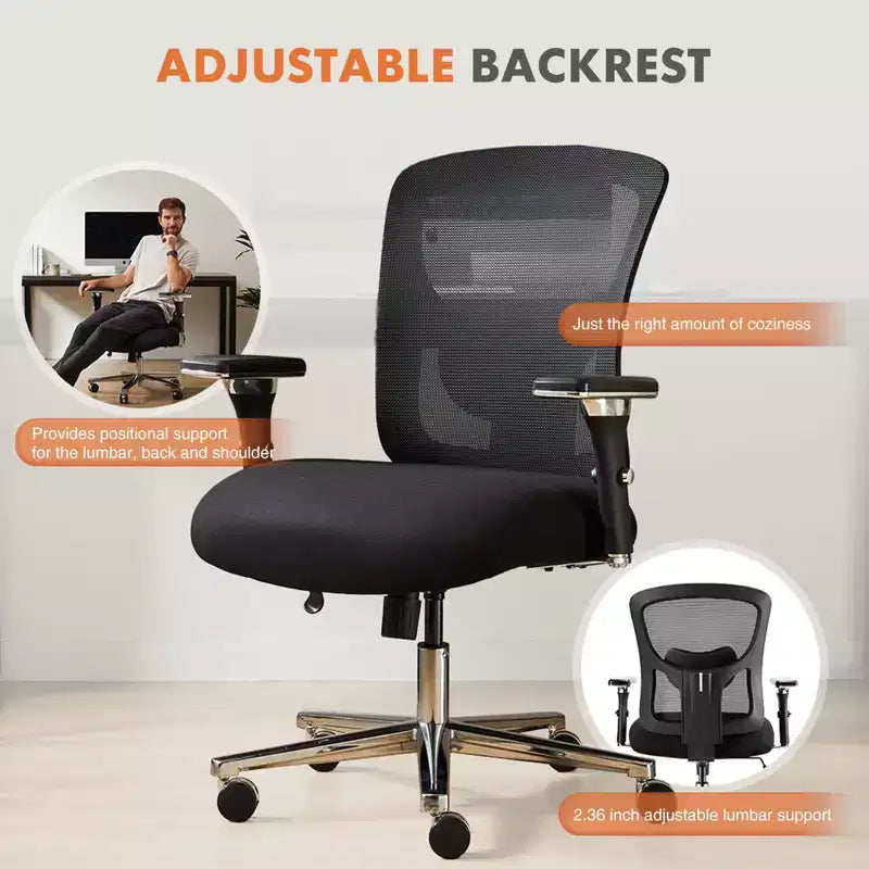 Sedia da Ufficio Grande e Alta con Supporto Lombare, Sedia da Computer Ergonomica in Rete Extra Resistente da 500 libbre con Braccioli e Seduta Ampia e Confortevole