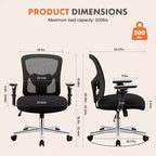 Sedia da Ufficio Grande e Alta con Supporto Lombare, Sedia da Computer Ergonomica in Rete Extra Resistente da 500 libbre con Braccioli e Seduta Ampia e Confortevole