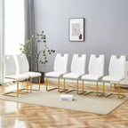 Set of 6 White PU Dining Chairs with Gold Metal Legs - Elegant & Versatile