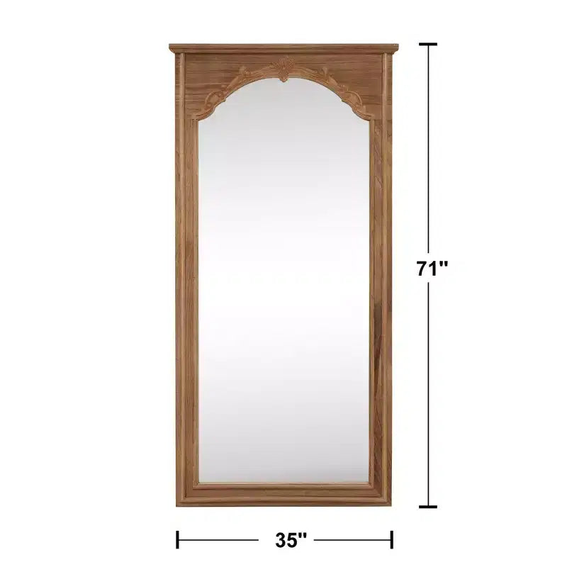 Specchio a figura intera in legno massello con intaglio a fiori di ciliegio - 180x90x4cm (Supporto non incluso)