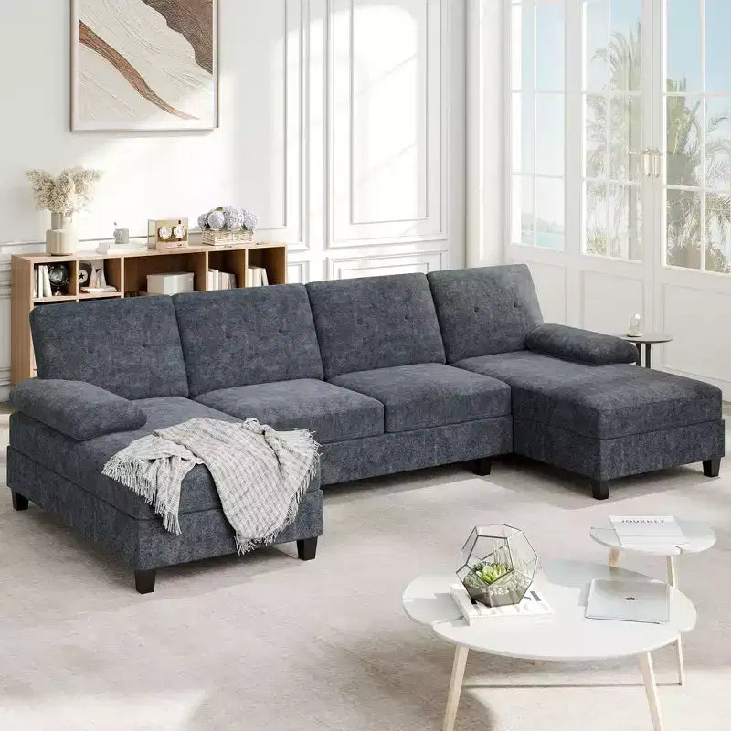106 divani componibili per soggiorno, divano a U a 4 posti con doppia chaise longue, comodo divano in tessuto per appartamento