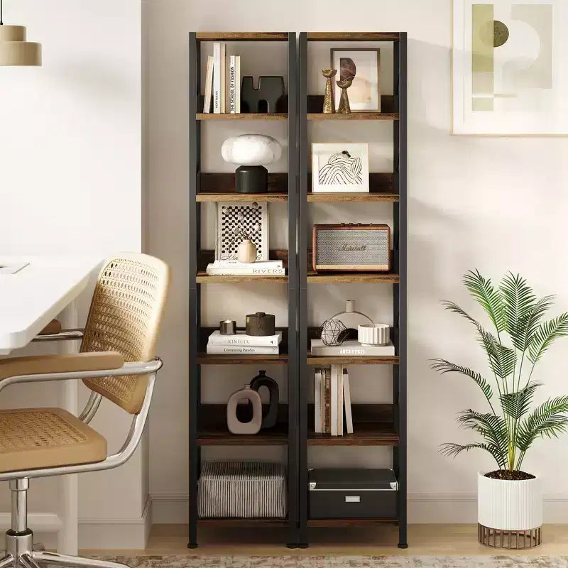 Libreria stretta a 6 ripiani, libreria alta e sottile, scaffale angolare rustico, piccole librerie, libreria industriale per camera da letto, soggiorno, ufficio domestico