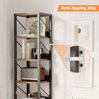 Libreria stretta a 6 ripiani, libreria alta e sottile, scaffale angolare rustico, piccole librerie, libreria industriale per camera da letto, soggiorno, ufficio domestico
