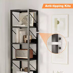Libreria stretta a 6 ripiani, libreria alta e sottile, scaffale angolare rustico, piccole librerie, libreria industriale per camera da letto, soggiorno, ufficio domestico