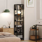 Libreria stretta a 6 ripiani, libreria alta e sottile, scaffale angolare rustico, piccole librerie, libreria industriale per camera da letto, soggiorno, ufficio domestico