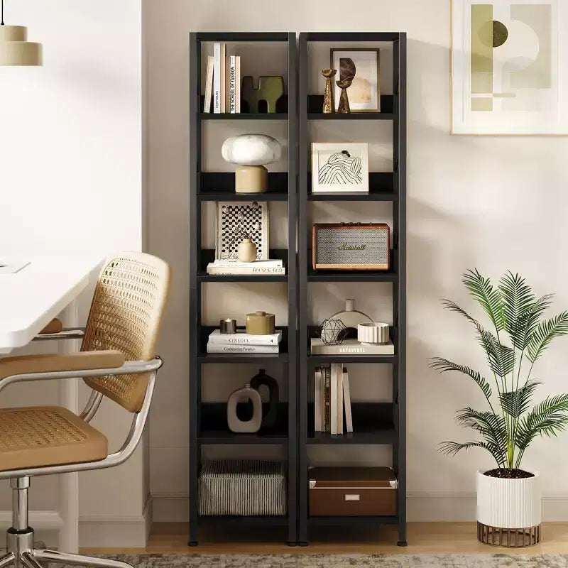 Libreria stretta a 6 ripiani, libreria alta e sottile, scaffale angolare rustico, piccole librerie, libreria industriale per camera da letto, soggiorno, ufficio domestico