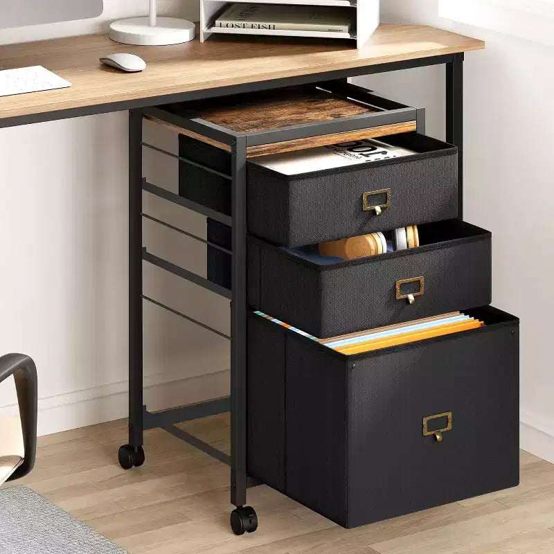 Schedario Mobile, Organizer Portaoggetti con Cassetti in Tessuto, Cassettiera Schedario da Scrivania per Ufficio Domestico