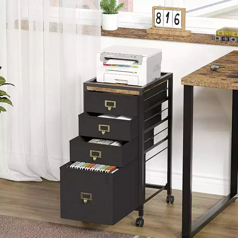 Schedario Mobile, Organizer Portaoggetti con Cassetti in Tessuto, Cassettiera Schedario da Scrivania per Ufficio Domestico