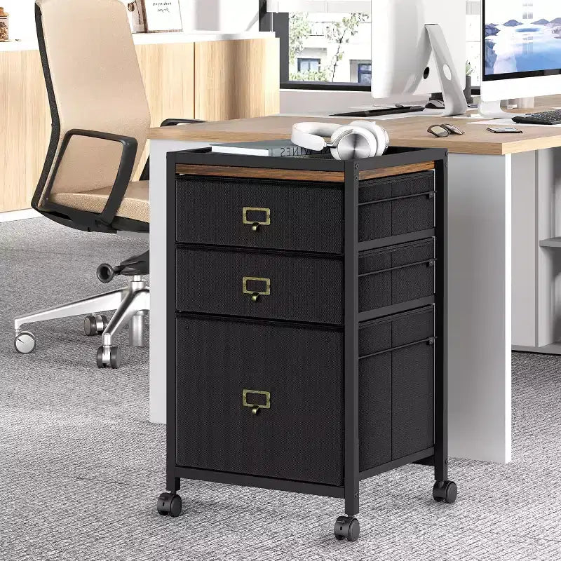 Schedario Mobile, Organizer Portaoggetti con Cassetti in Tessuto, Cassettiera Schedario da Scrivania per Ufficio Domestico
