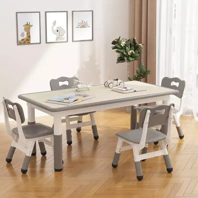 Set di tavolo e sedie per bambini, tavolo per bambini regolabile in altezza e 4 sedie, piano del tavolo da disegno facile da pulire, per aule, grigio scuro