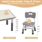 Set di tavolo e sedie per bambini, tavolo per bambini regolabile in altezza e 4 sedie, piano del tavolo da disegno facile da pulire, per aule, grigio scuro