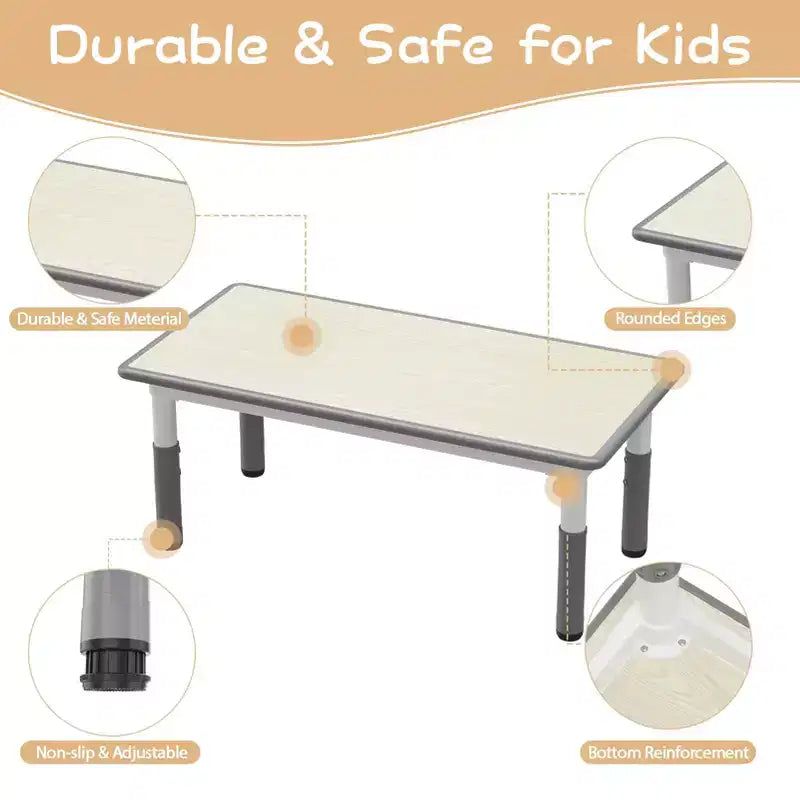 Set di tavolo e sedie per bambini, tavolo per bambini regolabile in altezza e 4 sedie, piano del tavolo da disegno facile da pulire, per aule, grigio scuro
