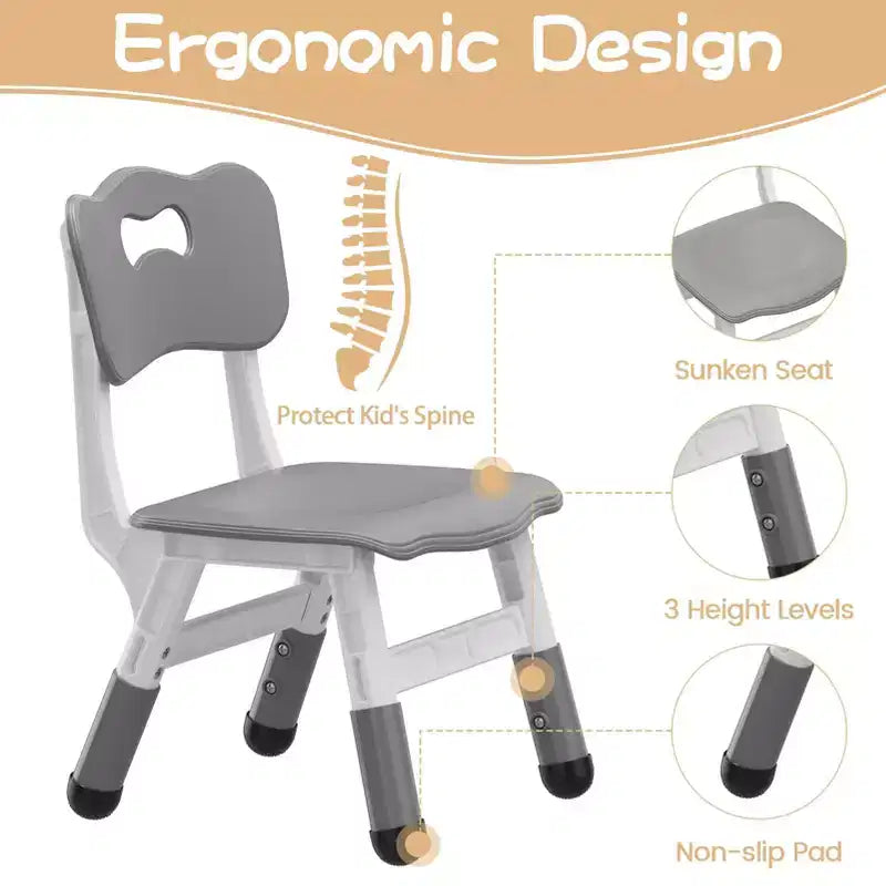 Set di tavolo e sedie per bambini, tavolo per bambini regolabile in altezza e 4 sedie, piano del tavolo da disegno facile da pulire, per aule, grigio scuro