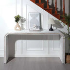 Okak 59IN Waterfall-Style Entryway Table with Wood Beads, Console Table with Minimalism Design, Accent Table for Hallway, Living Room, White