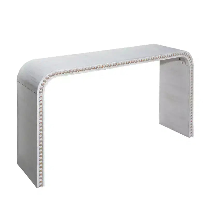 Tavolo da ingresso a cascata da 59 pollici con perline in legno, Console con design minimalista, Tavolo d'appoggio per corridoio, soggiorno, Bianco