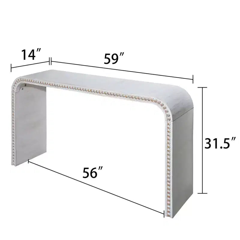 Tavolo da ingresso a cascata da 59 pollici con perline in legno, Console con design minimalista, Tavolo d'appoggio per corridoio, soggiorno, Bianco