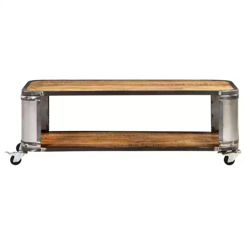 Tavolino Salotto Tavolino d'Appoggio con 4 Ruote in Legno Massello di Mango 100 cm