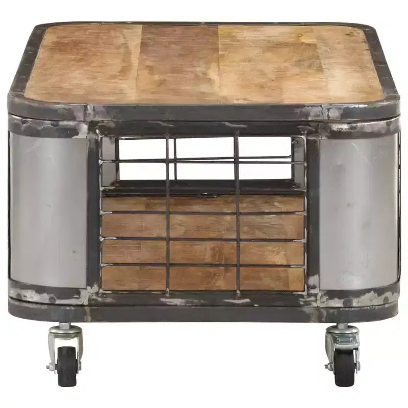 Tavolino Salotto Tavolino d'Appoggio con 4 Ruote in Legno Massello di Mango 100 cm