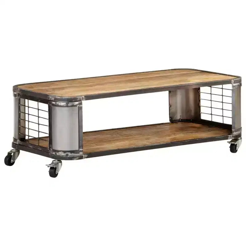 Tavolino Salotto Tavolino d'Appoggio con 4 Ruote in Legno Massello di Mango 100 cm