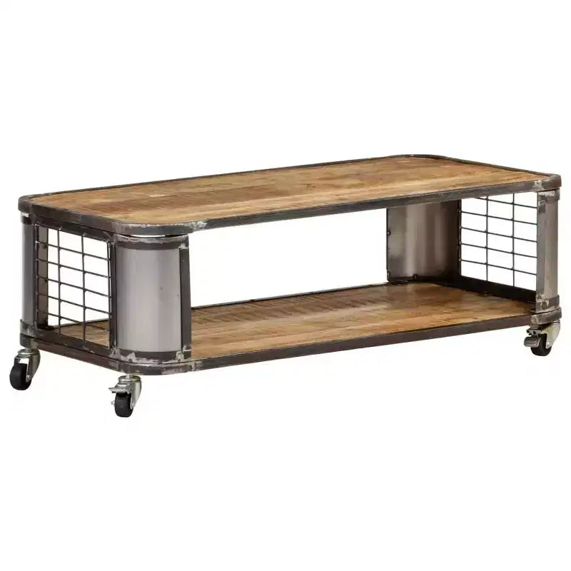 Tavolino Salotto Tavolino d'Appoggio con 4 Ruote in Legno Massello di Mango 100 cm